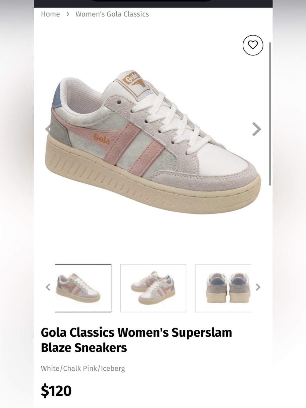 Gola Women's Superslam Blaze Sneakers - White, Chalk Pink, Iceberg